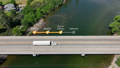 Semi-truck-driving-across-bridge-with-an-"Out-for-Delivery"-loading-bar-appearing-above-it