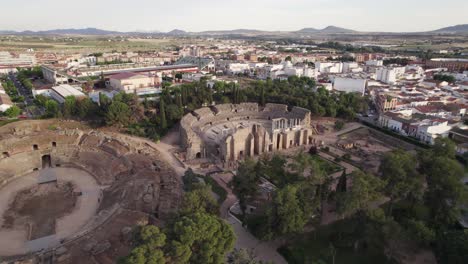 Panoramic-aerial-view-of-roman-archeological-site,-national-treasure