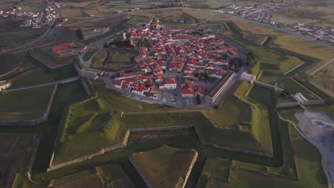Top-down-of-Almeida,-a-medieval-city,-one-of-the-historic-villages-of-Portugal,-aerial