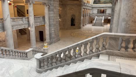 Moving-in-to-see-beautiful-detailed-marble-stairs-then-panning-up-to-revile-the-empty-Utah-State-capital
