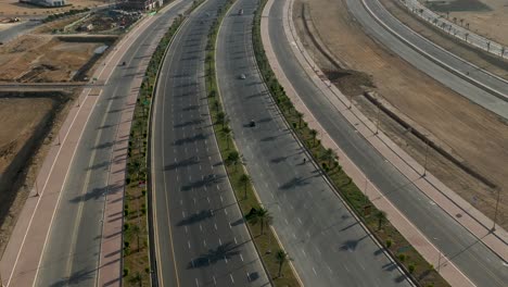 Aerial-drone-footage-of-complex-highway-system-near-Bahria-Town,-Karachi,-Pakistan