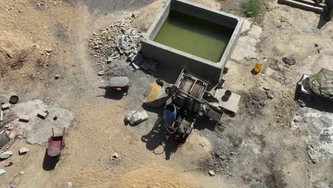 Aerial-Overhead-View-Of-Cement-Mixer-On-In-A-Construction-Site
