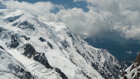 Time-Lapse,-Low-Clouds-Formations-Above-Snowy-Mont-Blanc-and-Chamonix,-France