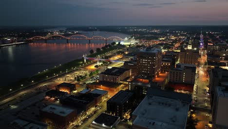 Davenport,-Iowa-skyline-at-night-with-drone-video-moving-left-to-right