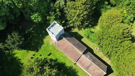 Aerial-flyover-of-Lady-Magdalene-church-in-Denton,-Kent