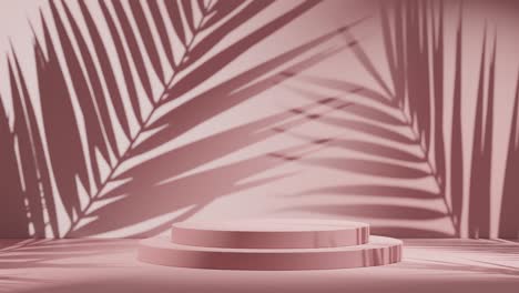 Ein-Minimalistisches-Rosafarbenes-Display-Für-Einen-Kosmetischen-Hintergrundproduktständer-Mit-Strandatmosphäre,-3D-Rendering-Und-3D-Illustrationsanimationsschleife
