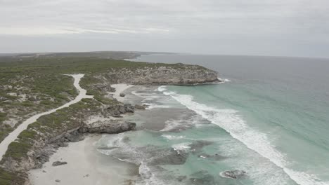 Drone-video-of-cliffs-and-beach-on-Kangaroo-Island,-South-Australia