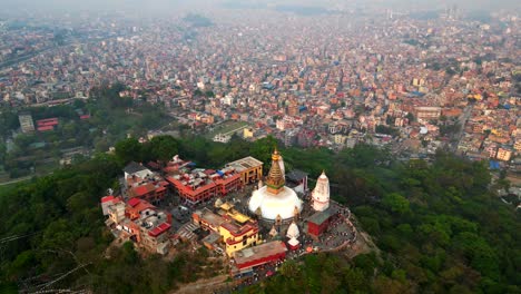 Wide-angle-establishing-drone-shot-Swayambhunath-in-Kathmandu-Valley