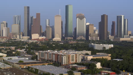 Drone-view-of-the-downtown-Houston-and-surrounding-landscape