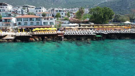 Drone-shot-of-Kaş-beach-clubs-in-Antalya-region-of-Türkiye