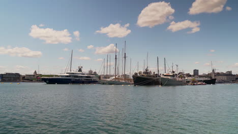 Large-yachts-and-sailboats-in-the-port-of-the-city-of-Valencia,-Spain