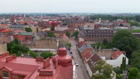 Rooftops-in-central-Lund-near-the-tree-covered-city-square-Clemenstorget
