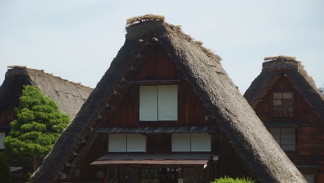 Vista-Del-Tradicional-Techo-De-Paja-Gassho-zukuri-De-La-Casa-Del-Pueblo-En-Shirakawago