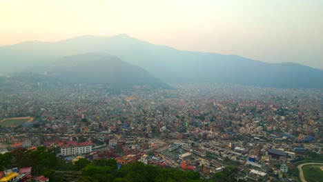 Drone-shot-Kathmandu-city-in-Nepal-with-smog-and-pollution-in-Asia