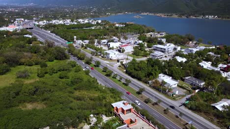 Aerial-view-of-highway-during-half-a-day-near-The-Boca-dam-in-monterrey-nuevo-leon