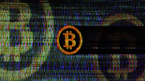 Analog-TV-Störung,-Bitcoin-Kryptowährung,-Dollarzeichen,-Rauschtextur