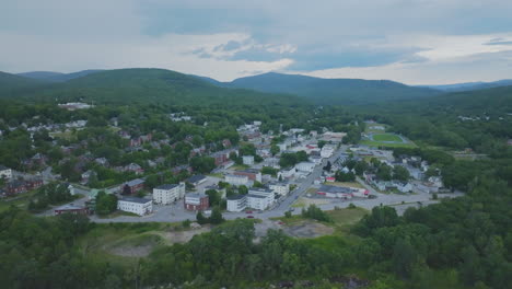 Wide-Aerial-View-of-Rumford-Maine,-A-Rural-Town-in-Maine,-USA
