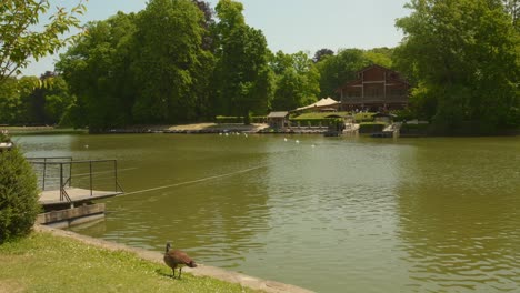 Chalet-Robinson-Restaurant-on-the-island-in-the-lake-in-Brussels,-Belgium