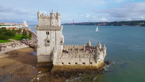 Video-Cinemático-De-Drones-De-La-Torre-De-Belem.-Lisboa,-Portugal
