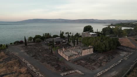 Ruinen-Der-Kapernaum-Synagoge,-Drohnen-Luftaufnahme