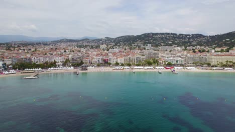 Tropical-Beach-Vacation-and-Holiday-Destination,-Cannes,-France---Aerial