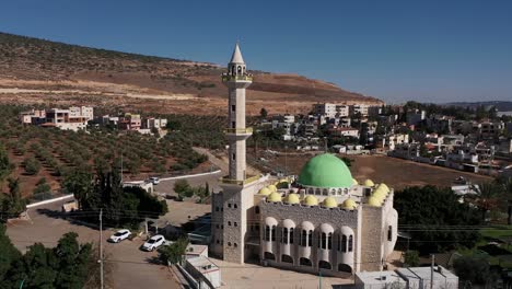 Aerial-View-City-Center-Akko,-Historic-Mosque,-Landmark-Destination-Israel