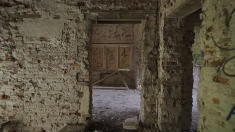 View-through-the-abandoned-decayed-manson's-second-floor,-all-broken-and-damaged