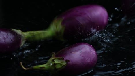 Aubergine-or-eggplants-dropped-in-a-puddle-of-water-reverse-and-fly-into-the-top-above