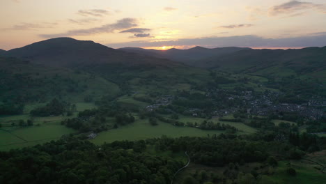 Static-aerial-footage-from-Loughrigg-Fell-at-sunrise-looking-towards-Ambleside
