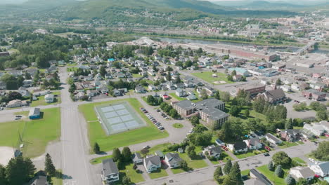 Wide-Aerial-Shot-Captures-the-Border-Between-Maine-and-Edmundston,-Canada