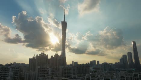 Sunset-behind-Canton-Tower-during-golden-hour