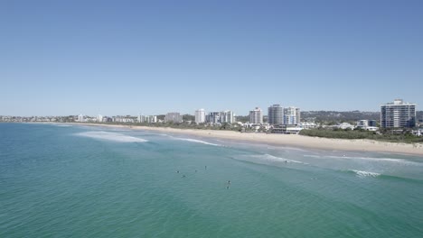 Tourists-on-the-Water-in-Maroochydore-Beach,-Queensland,-Australia,-Aerial-Shot