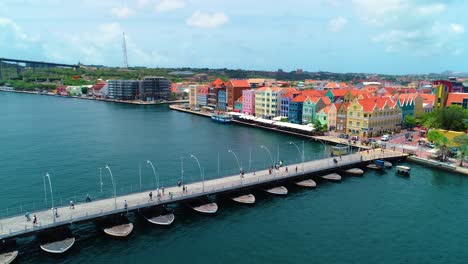 4k-cinematic-drone-orbit-shot-of-iconic-Willemstad-city-and-UNESCO-world-heritage-buildings-in-Curacao
