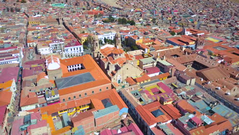 Aerial-drone-view-of-the-historic-silver-mining-city-of-Potosi,-Bolivia-in-the-Andes-Mountains