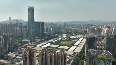 Aerial-view-around-a-old-horse-race-course,-sunny-day-in-Guangzhou,-China