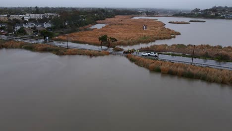 Aerial-view-of-Carlsbad-Lagoon-during-a-rainy-day