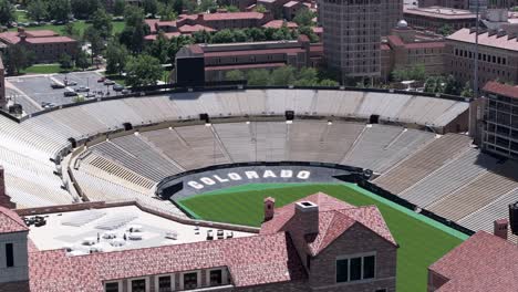 Boulder-USA,-Drone-Shot-of-Folsom-Field-Stadium-on-Sunny-Day,-University-of-Colorado-Campus