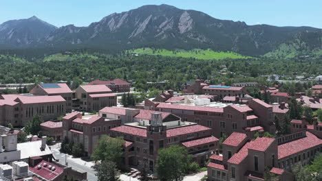 Aerial-View-of-CU-Boulder-Campus,-University-Buildings-on-Hot-Sunny-Day,-Colorado-USA