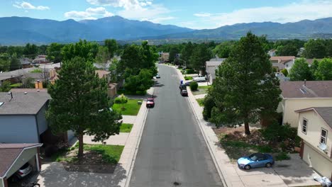 Housing-neighborhood-in-Colorado-Springs-suburb-with-view-of-Rocky-Mountains