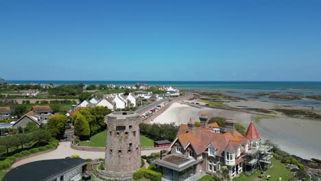 La-Rocque-tower-and-large-coastal-house-Jersey-drone,aerial