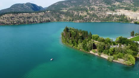Oyama-BC-Wide-Aerial-Shot-|-Wood-Lake,-Kalamalka-Lake-|-Lakecountry,-British-Columbia,-Canada-|-Okanagan-Landscape-|-Scenic-View-|-Panoramic-View-|-Colorful-Turquoise-Blue-Water-|-Vast-Wilderness