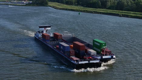 Marla-Duo,-container-ship-sailing-through-Gravendeel's-Grand-Port