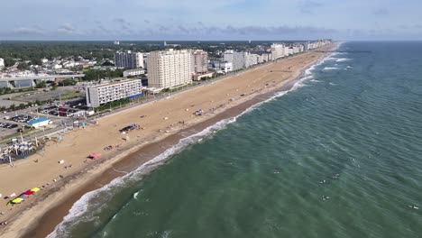 Drone-view-flying-to-Virginia-Beach-from-offshore