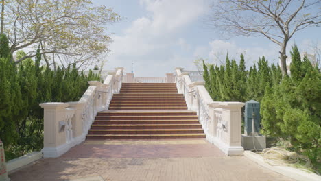 Approaching-shot-of-a-clear-staircase-in-empty-park-in-Hong-Kong