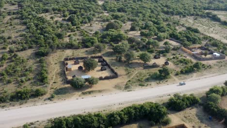 Afrikanisches-Dorf,-Luftaufnahmen-Von-Drohnen,-Namibia,-Afrika