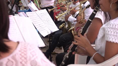 Slow-motion-shot-of-clarinetists-and-saxophonists-playing-music-in-harmony-together