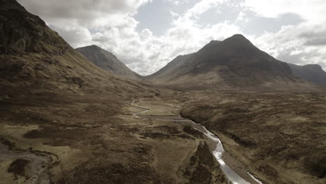 Aerial-View-Of-Glen-Coe-Valley-And-River-In-The-Highlands-Of-Scotland