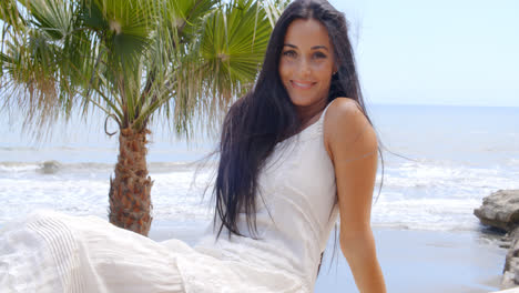 Pretty-Long-Haired-Lady-Relaxing-at-the-Beach