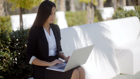 Empresaria-Trabajando-En-Una-Computadora-Portátil-En-Un-Parque