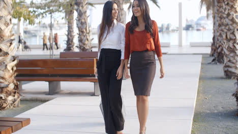 Dos-Mujeres-Elegantes-Y-Elegantes-Caminando-Juntas